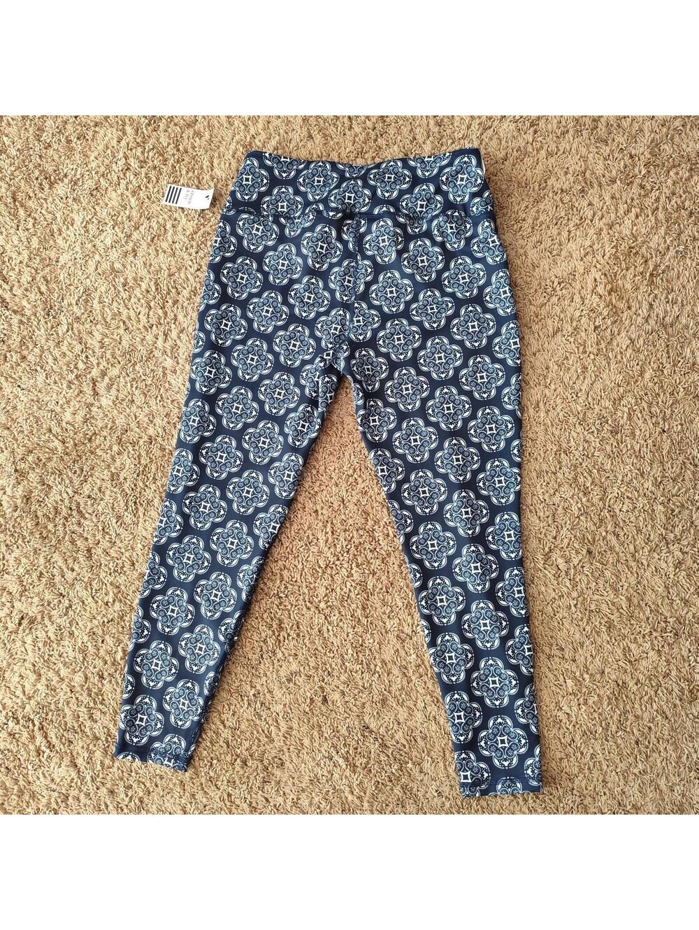 Crown & Ivy Women's Leggings Size Large Medallion Design  Blue Active Wear